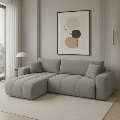 Furyn Velvet Fabric Corner Sofa Bed With Storage Universal Side Light Grey - image 1