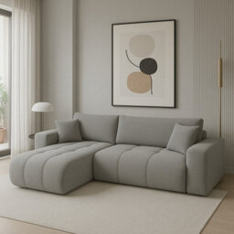 Furyn Velvet Fabric Corner Sofa Bed With Storage Universal Side Light Grey - thumbnail 1
