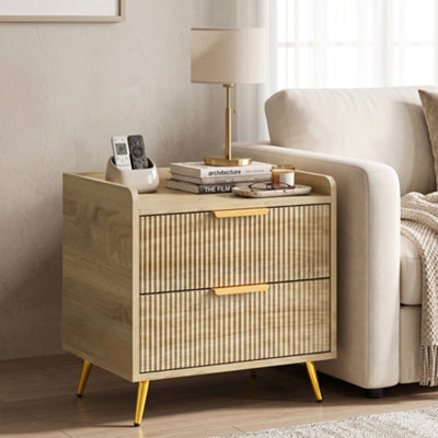 Homcom Bedside Table With 2 Drawers, Natural Wood Finish - image 1