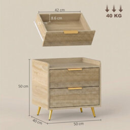 Homcom Bedside Table With 2 Drawers, Natural Wood Finish - thumbnail 3