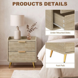 Homcom Bedside Table With 2 Drawers, Natural Wood Finish - thumbnail 6