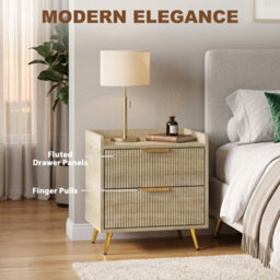 Homcom Bedside Table With 2 Drawers, Natural Wood Finish - thumbnail 4