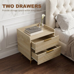 Homcom Bedside Table With 2 Drawers, Natural Wood Finish - thumbnail 5