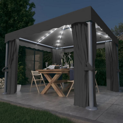Walplus Gazebo With Curtain&led String Lights 3X3 M Anthracite - image 1