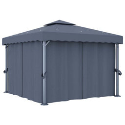 Walplus Gazebo With Curtain&led String Lights 3X3 M Anthracite - thumbnail 3