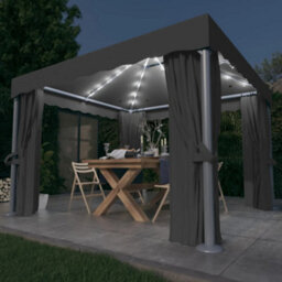 Walplus Gazebo With Curtain&led String Lights 3X3 M Anthracite