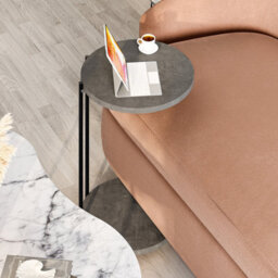 Decortie Modern Cuddle Coffee Tables White Marble Effect Retro Grey 2 Piece Nested Table Round W Wheels And Oval Table Metal Legs - thumbnail 6
