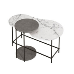 Decortie Modern Cuddle Coffee Tables White Marble Effect Retro Grey 2 Piece Nested Table Round W Wheels And Oval Table Metal Legs - thumbnail 2