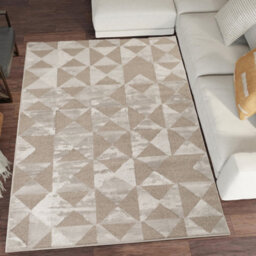 Hamilton Modern Metallic Sheen Area Rug - Mosaic Geometric Triangle Design Mocha 80Cm X 150Cm - thumbnail 1