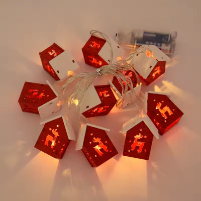1.5M Led Wooden House Christmas Lights , 10Pcs - image 1