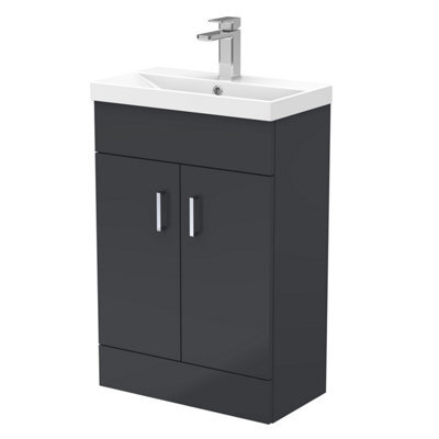 Balterley Woodseaves Satin Dark Grey Compact Floor Standing Bathroom Vanity Basin Unit With Ceramic Basin & 2 Soft-Close Doors - 550mm - image 1