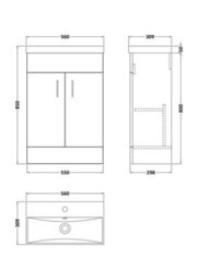 Balterley Woodseaves Satin Dark Grey Compact Floor Standing Bathroom Vanity Basin Unit With Ceramic Basin & 2 Soft-Close Doors - 550mm - thumbnail 2