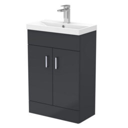 Balterley Woodseaves Satin Dark Grey Compact Floor Standing Bathroom Vanity Basin Unit With Ceramic Basin & 2 Soft-Close Doors - 550mm - thumbnail 1