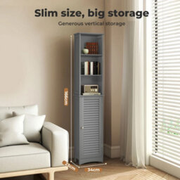 Tall Bathroom Cabinet Slim Freestanding Bathroom Storage Cupboard Unit - thumbnail 3
