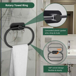 7 Piece Bathroom Hardware Set, Black And Brushed Nickel Finish Stainless Steel Towel Bar, Towel Ring, Toilet Paper Holder And Robe - thumbnail 4