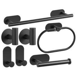 7 Piece Bathroom Hardware Set, Black And Brushed Nickel Finish Stainless Steel Towel Bar, Towel Ring, Toilet Paper Holder And Robe