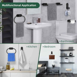 7 Piece Bathroom Hardware Set, Black And Brushed Nickel Finish Stainless Steel Towel Bar, Towel Ring, Toilet Paper Holder And Robe - thumbnail 7