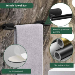 7 Piece Bathroom Hardware Set, Black And Brushed Nickel Finish Stainless Steel Towel Bar, Towel Ring, Toilet Paper Holder And Robe - thumbnail 3