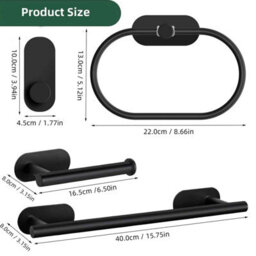 7 Piece Bathroom Hardware Set, Black And Brushed Nickel Finish Stainless Steel Towel Bar, Towel Ring, Toilet Paper Holder And Robe - thumbnail 2