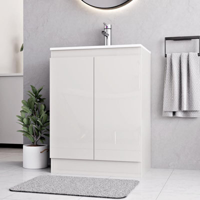 Belofay Denvor White 600mm Floor Standing Bathroom Vanity Unit With Basin - Cloakroom Vanity Unit With 1 Tap Hole Basin - image 1