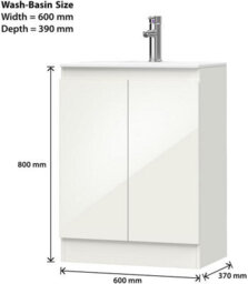 Belofay Denvor White 600mm Floor Standing Bathroom Vanity Unit With Basin - Cloakroom Vanity Unit With 1 Tap Hole Basin - thumbnail 5
