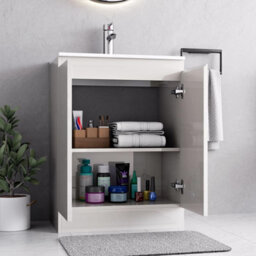Belofay Denvor White 600mm Floor Standing Bathroom Vanity Unit With Basin - Cloakroom Vanity Unit With 1 Tap Hole Basin - thumbnail 3