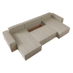 Malaga U Mdf Upholstered Living Room Corner Sofa Bed Has Storage Free Standing Backrest 370X181X94Cm Green - thumbnail 2