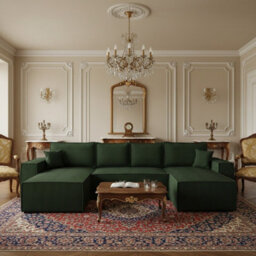 Malaga U Mdf Upholstered Living Room Corner Sofa Bed Has Storage Free Standing Backrest 370X181X94Cm Green