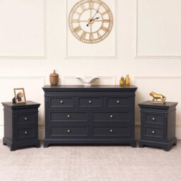 Melody Maison Large 7 Drawer Chest Of Drawers & Pair Of Bedside Tables - Daventry Navy Black Range - thumbnail 1