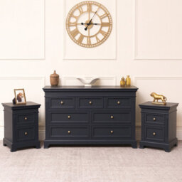 Melody Maison Large 7 Drawer Chest Of Drawers & Pair Of Bedside Tables - Daventry Navy Black Range - thumbnail 2