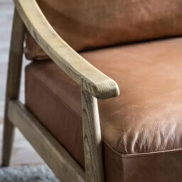 Xample Gallery Reliant Brown Leather Armchair With Solid Oak Frame - Mid Century Modern Fully Assembled Accent Chair - thumbnail 3