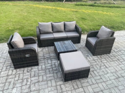 Fimous Garden Furniture Sets 6 Seater Wicker Rattan Furniture Patio Sofa Sets With Reclining Chair 3 Seater Sofa Big Footstool - thumbnail 2