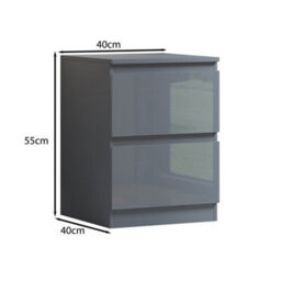 Fwstyle Gloss Grey Bedside Chest Table 2 Drawer 40% Extra Storage - thumbnail 9