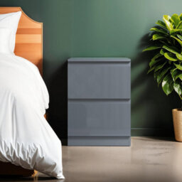 Fwstyle Gloss Grey Bedside Chest Table 2 Drawer 40% Extra Storage - thumbnail 2