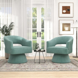 Seynar Green Stylish Swivel Barrel Accent Chair 360 Degree Velvet Upholstered Striped - thumbnail 5