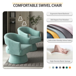 Seynar Green Stylish Swivel Barrel Accent Chair 360 Degree Velvet Upholstered Striped - thumbnail 3