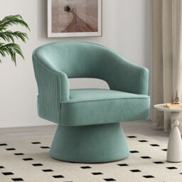 Seynar Green Stylish Swivel Barrel Accent Chair 360 Degree Velvet Upholstered Striped - thumbnail 1