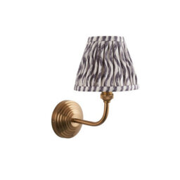 Luminosa Lighting Luminosa Obelisk Arc Brushed Aged Brass Plate Wall Light With Pearl Grey Fabric Ripple Shade 16Cm B22 - thumbnail 7