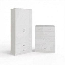 Fwstyle Chilton 2 Piece Gloss White Nursery Furniture Set - 2 Door 2 Drawer Combination Wardrobe, 6 Drawer Chest Of Drawers - thumbnail 2