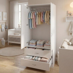 Fwstyle Chilton 2 Piece Gloss White Nursery Furniture Set - 2 Door 2 Drawer Combination Wardrobe, 6 Drawer Chest Of Drawers - thumbnail 3