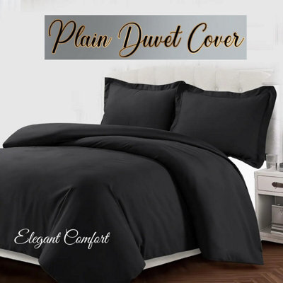 Ameha Plain Reversible Black Duvet Cover Set 2-Piece Single Size Anti Allergic Bedding Cover (135 X 200 Cm) With Matching Pillowcase - image 1