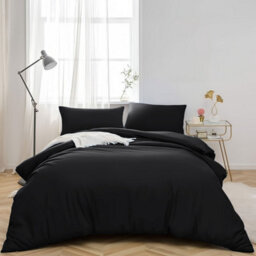 Ameha Plain Reversible Black Duvet Cover Set 2-Piece Single Size Anti Allergic Bedding Cover (135 X 200 Cm) With Matching Pillowcase - thumbnail 5