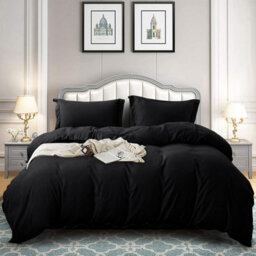 Ameha Plain Reversible Black Duvet Cover Set 2-Piece Single Size Anti Allergic Bedding Cover (135 X 200 Cm) With Matching Pillowcase - thumbnail 3