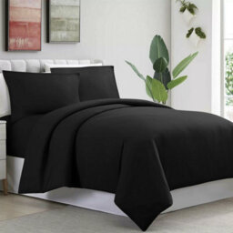 Ameha Plain Reversible Black Duvet Cover Set 2-Piece Single Size Anti Allergic Bedding Cover (135 X 200 Cm) With Matching Pillowcase - thumbnail 4