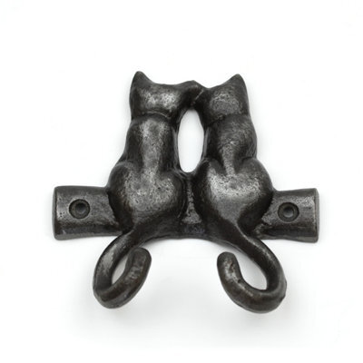 Oakcrafts - Antique Cast Iron Kissing Cats Double Coat/key Hook - 115mm - image 1