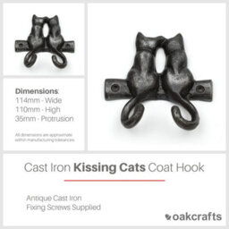 Oakcrafts - Antique Cast Iron Kissing Cats Double Coat/key Hook - 115mm - thumbnail 2