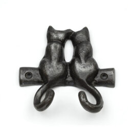 Oakcrafts - Antique Cast Iron Kissing Cats Double Coat/key Hook - 115mm - thumbnail 1