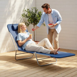 Outsunny Adjustable Sun Bed Garden Lounger Recliner Relaxing Camping Blue - thumbnail 7