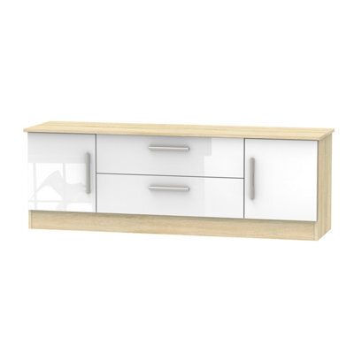 Trent 2 Door 2 Drawer Superwide Tv Unit In White Gloss & Bardolino Oak (Ready Assembled) - image 1