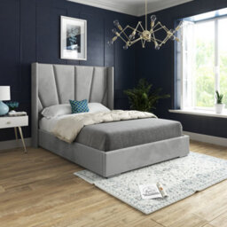 Bellini Wide Curved Winged Upholstered Soft Velvet Bed Frame - Grey